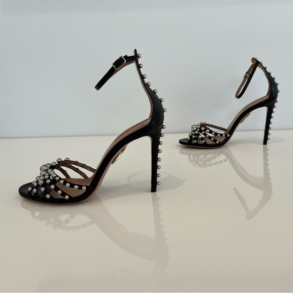 AQUAZZURA BLACK STUDDED SANDALS SIZE 8 - Picture 11 of 17